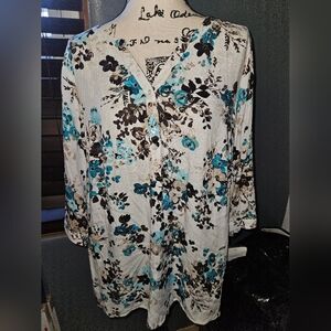 Croft And Barrow Womans 3/4 Sleeve Floral Blouse Size 1x
